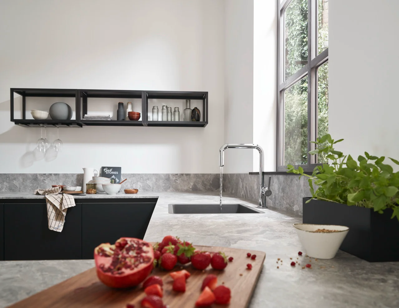 Hansgrohe S51 Unterbauspüle 450 mm, Steingrau – hochwertige SilicaTec-Spüle mit seitlichem Überlauf und 7 mm Wandstärke