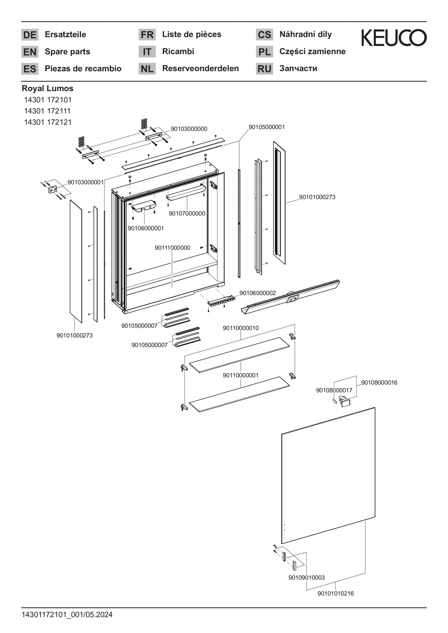 KEUCO ROYAL LUMOS Spiegelschrank Wandvorbau 1-türig lange Tür 650x735x165mm silber-eloxiert