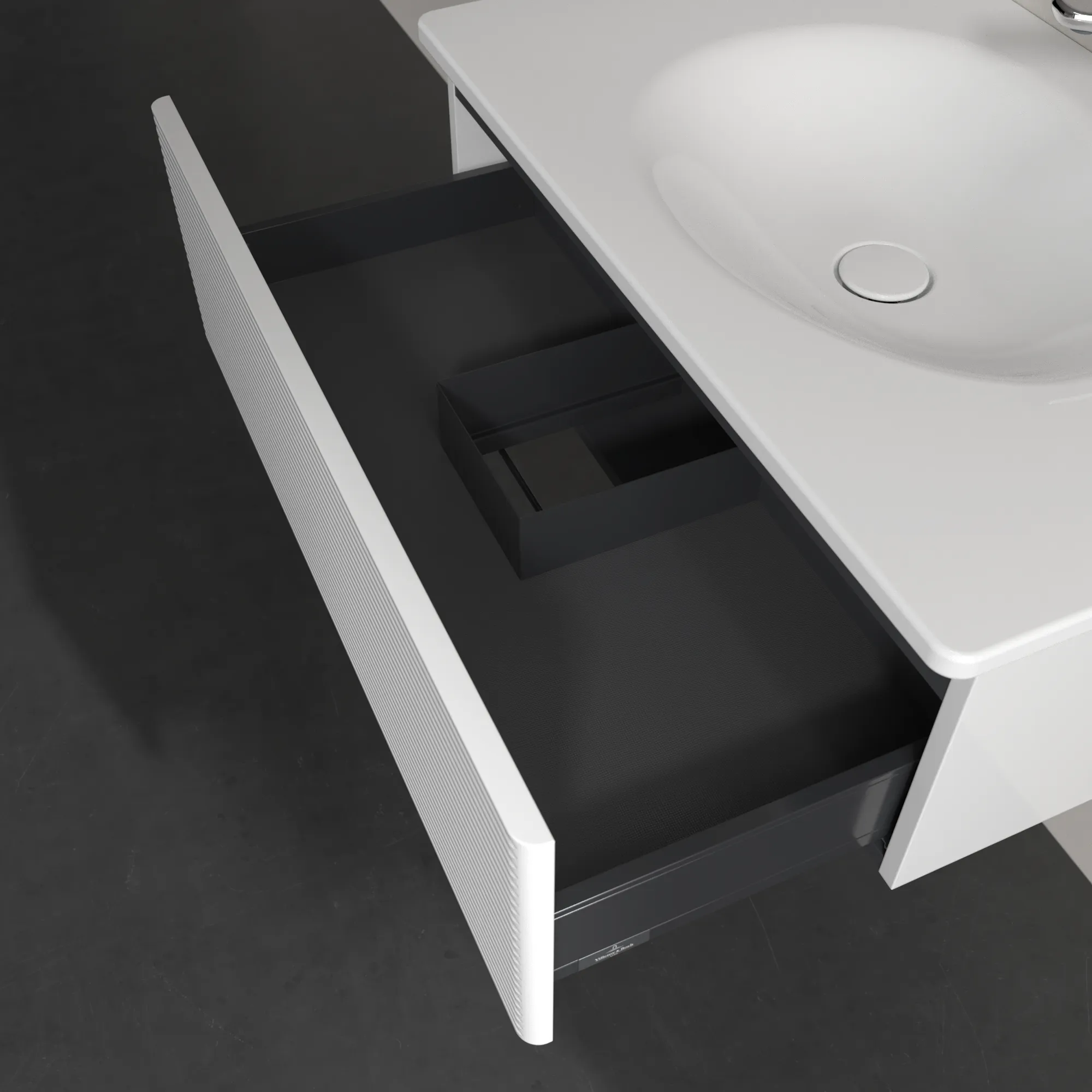 Villeroy & Boch Waschbeckenunterschrank Antao K01, Glossy White Lacquer, 788x256x496mm, 1 Auszug mit SoftClosing und Push-to-open, Wandmontage Villeroy & Boch Waschbeckenunterschrank Antao K01, Glossy White Lacquer, 788x256x496mm, 1 Auszug mit SoftClosing und Push-to-open, Wandmontage