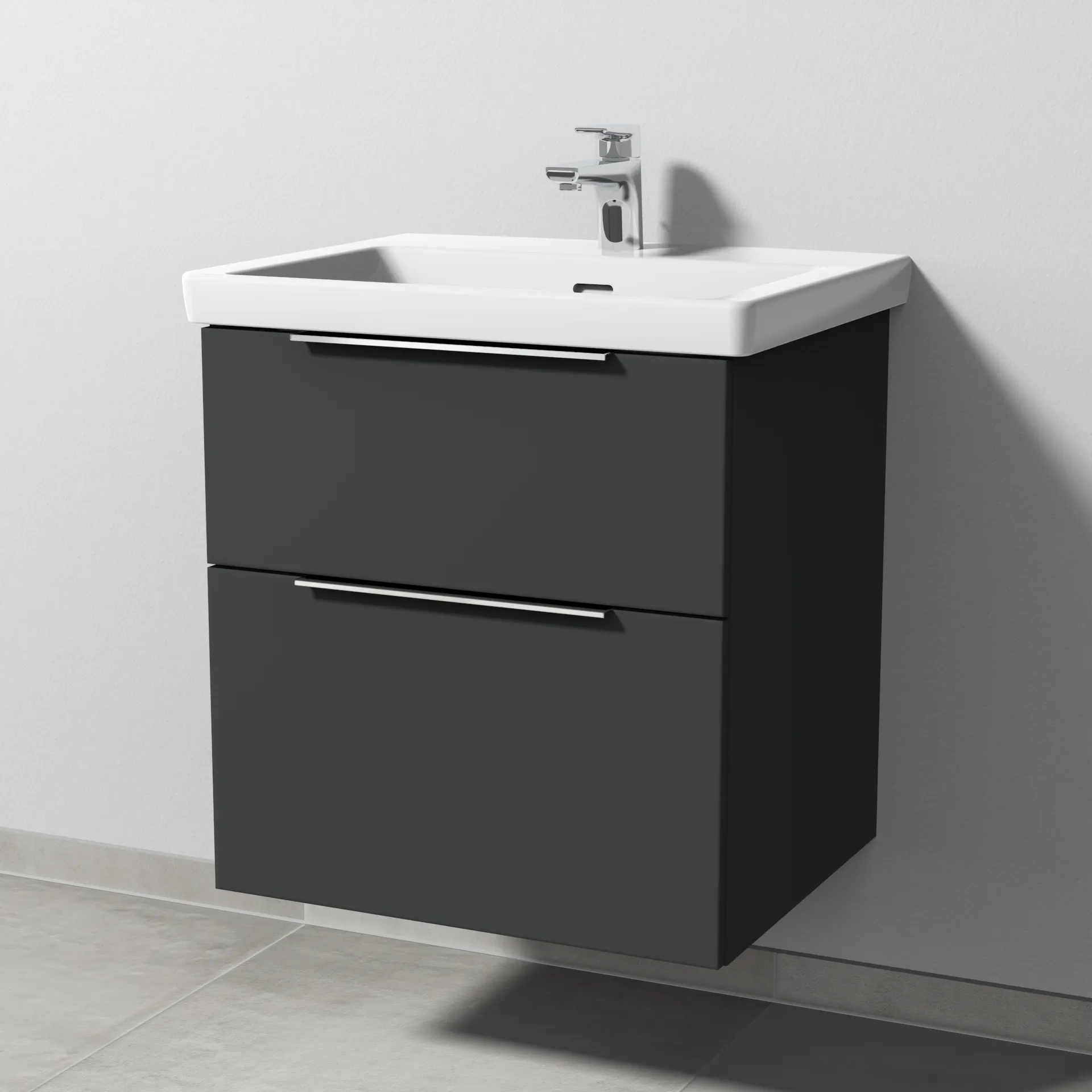 Sanipa Waschtischunterschrank „3way“ 555 × 588 × 462 mm in Graphit (matt), Becken mittig