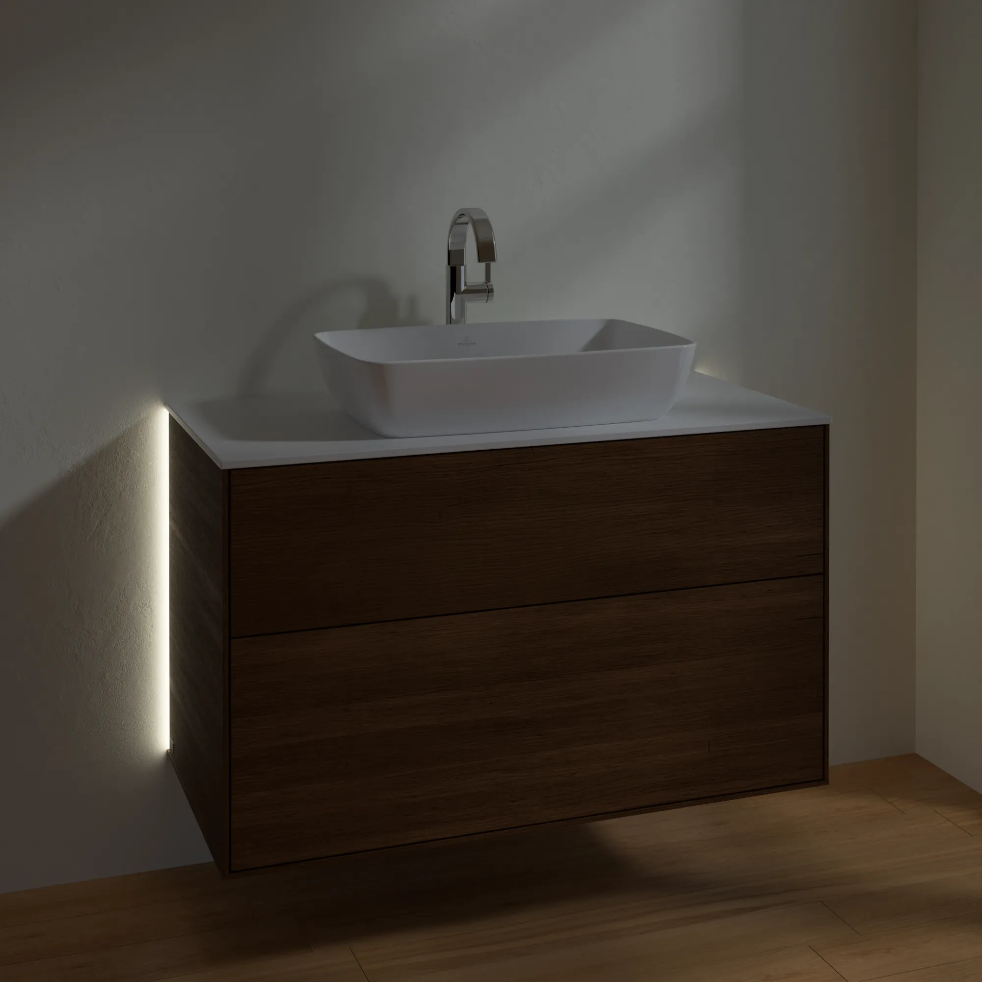 Villeroy & Boch Waschtischunterschrank „Finion“ für Schrankwaschtisch 1000 × 603 × 501 mm Walnut Veneer, für Becken mittig, mit Hahnlochbohrung Villeroy & Boch Waschtischunterschrank „Finion“ für Schrankwaschtisch 1000 × 603 × 501 mm Walnut Veneer, für Becken mittig, mit Hahnlochbohrung