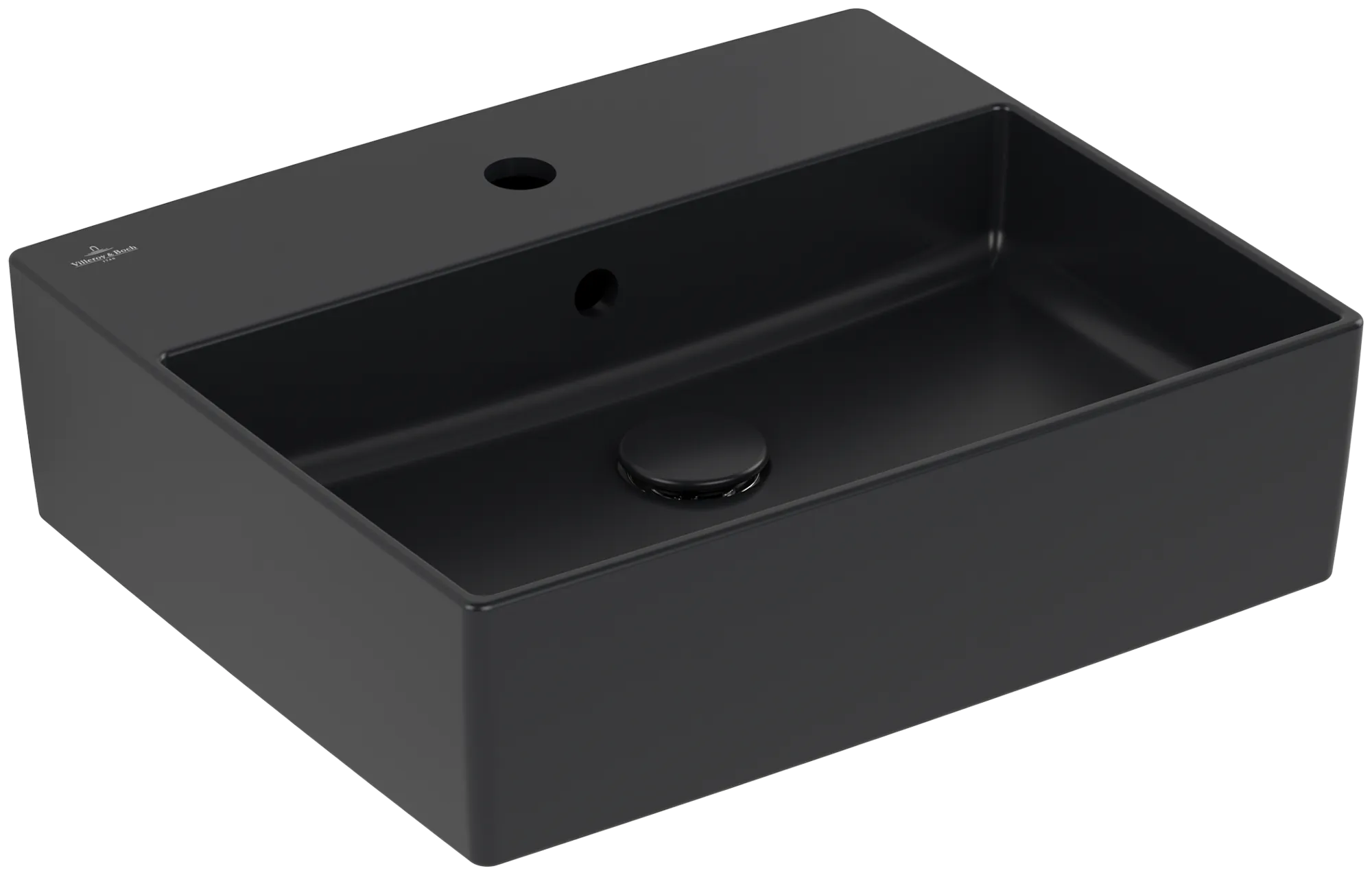 Villeroy & Boch Aufsatzwaschbecken Memento 2.0 Pure Black CeramicPlus, 498x420x139 mm, TitanCeram, matt, mit Überlauf, für 3-Loch-Armatur