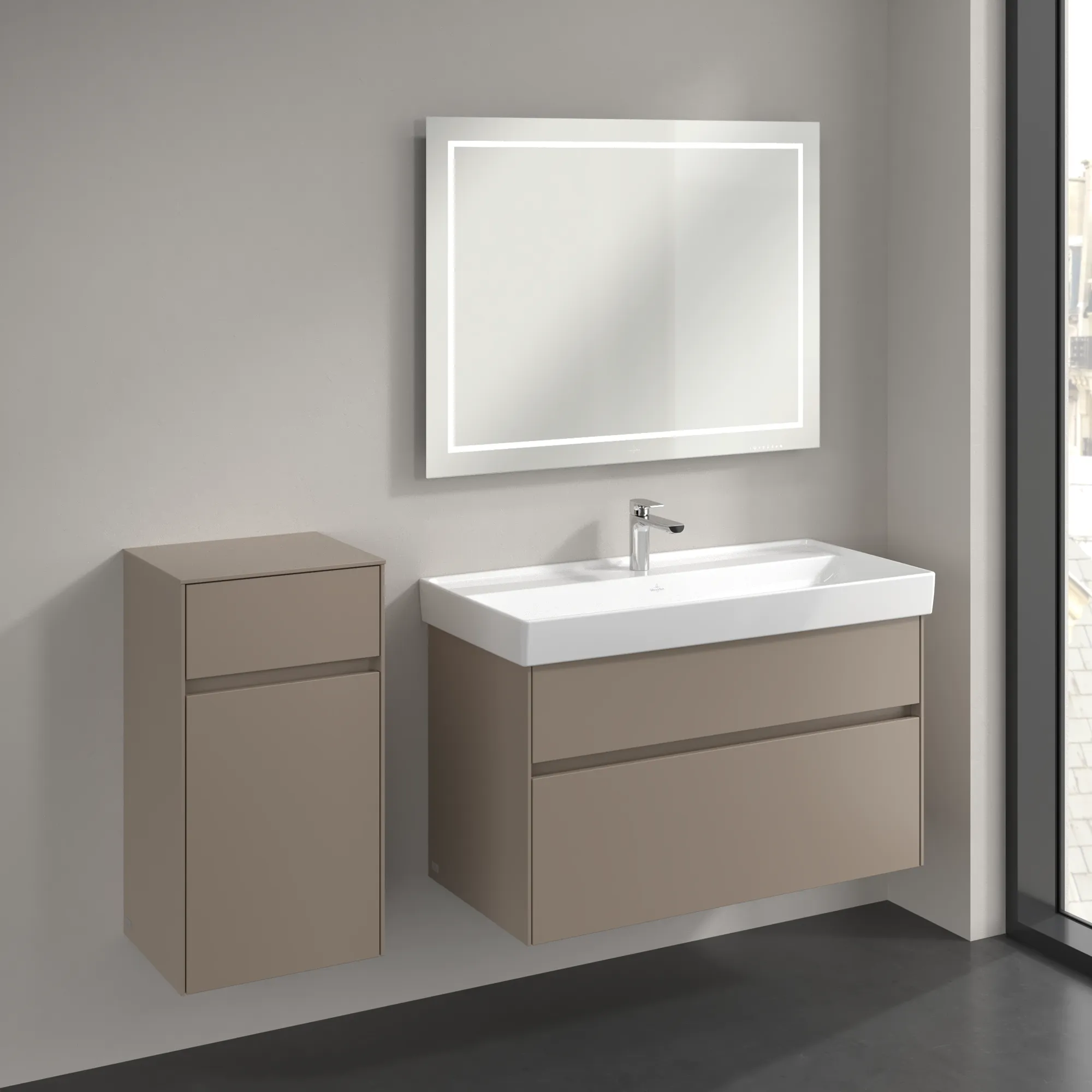 Villeroy & Boch Seitenschrank „Collaro“ 1 Tür, 1 Auszug / Schublade 40,4 × 74,8 × 34,9 cm 1 Tür, Anschlag (Scharnier) links, 1 Auszug / Schublade Villeroy & Boch Seitenschrank „Collaro“ 1 Tür, 1 Auszug / Schublade 40,4 × 74,8 × 34,9 cm 1 Tür, Anschlag (Scharnier) links, 1 Auszug / Schublade