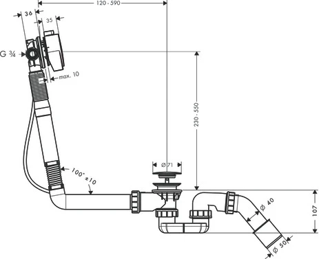 Wannenein-,Ab-u.Überlaufgarnitur Axor Exafill S Komplettset Sonderwannen chrom Wannenein-,Ab-u.Überlaufgarnitur Axor Exafill S Komplettset Sonderwannen chrom