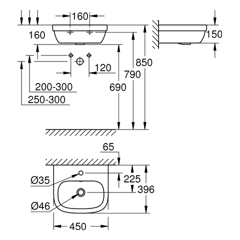 Grohe Handwaschbecken Euro Keramik 39324, wandhängend, 45 cm, alpinweiß Grohe Handwaschbecken Euro Keramik 39324, wandhängend, 45 cm, alpinweiß