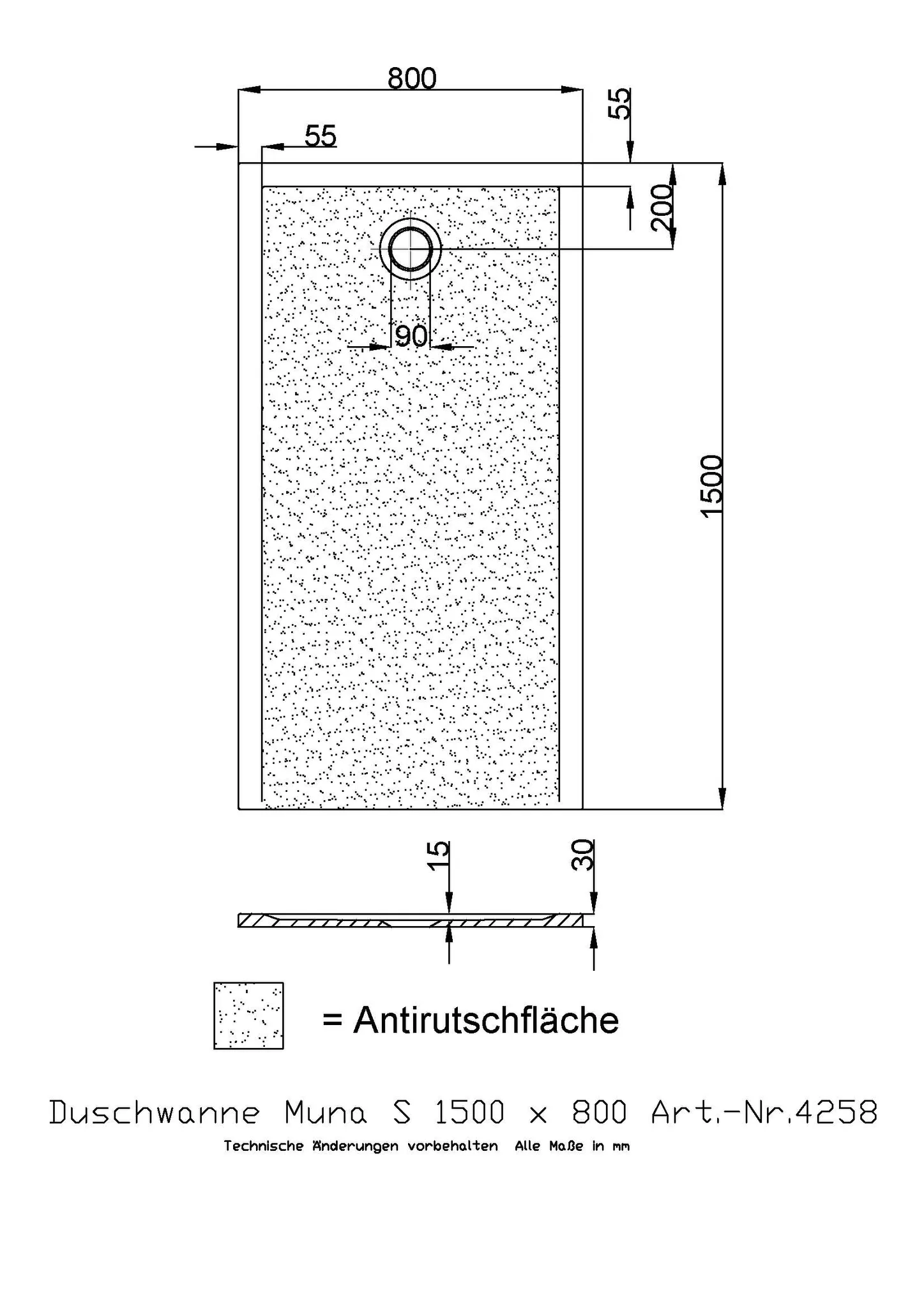 Duschwanne „Muna S“ Rechteck 150 × 80 cm in Schiefergrau