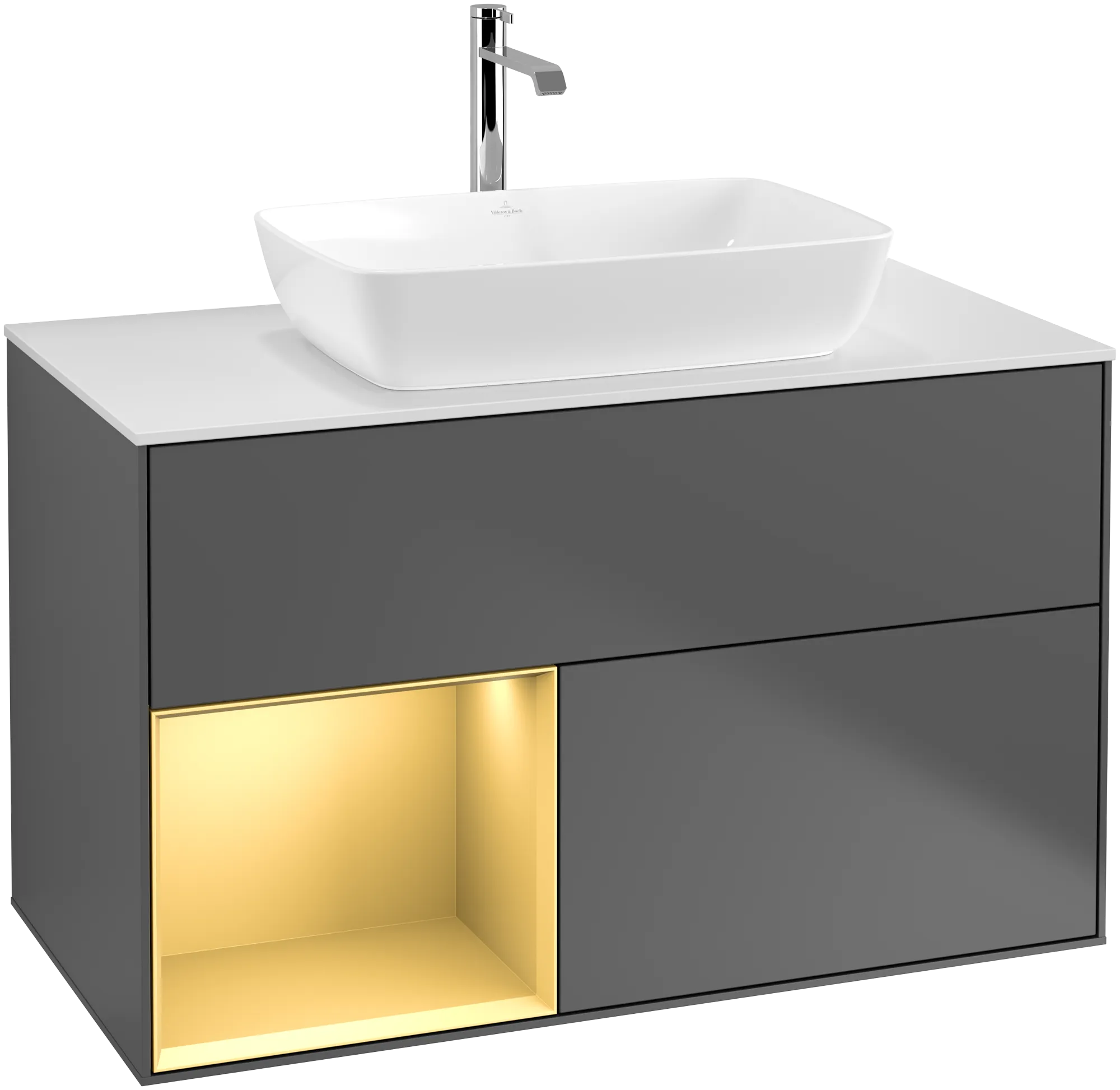 Villeroy & Boch Waschbeckenunterschrank Finion F77, anthrazit matt / gold matt / glass white