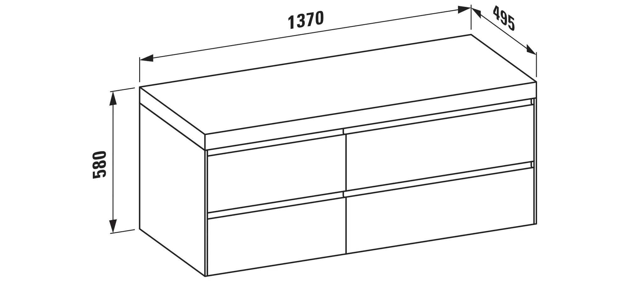 Waschtischunterbau+Waschtischplatte (MODULAR SYSTEM) LANI 495x1370x580 ohne Ausschnitt Abdeckplatte 65 mm (Farbe: .266 verkehrsgrau), mit 4 Schubladen (800 mm rechts + 600 mm links) integrierter Griffleiste Vollauszug und Soft-Close weiß matt Waschtischunterbau+Waschtischplatte (MODULAR SYSTEM) LANI 495x1370x580 ohne Ausschnitt Abdeckplatte 65 mm (Farbe: .266 verkehrsgrau), mit 4 Schubladen (800 mm rechts + 600 mm links) integrierter Griffleiste Vollauszug und Soft-Close weiß matt