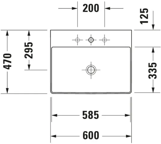 Wandwaschtisch „DuraSquare“, ohne Überlauf, Hahnlochposition mittig