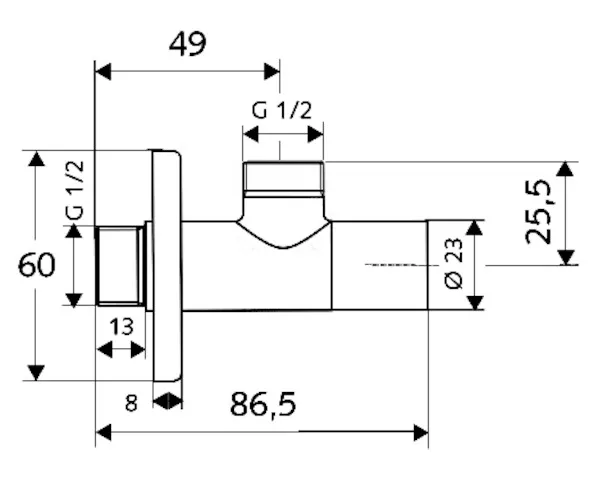 Design-Eckventil mit Regulierfunktion STILE, Schubrosette Ø 60 mm, DN 15 G 1/2 AG, DN 15 G 1/2 AG, chrom Design-Eckventil mit Regulierfunktion STILE, Schubrosette Ø 60 mm, DN 15 G 1/2 AG, DN 15 G 1/2 AG, chrom