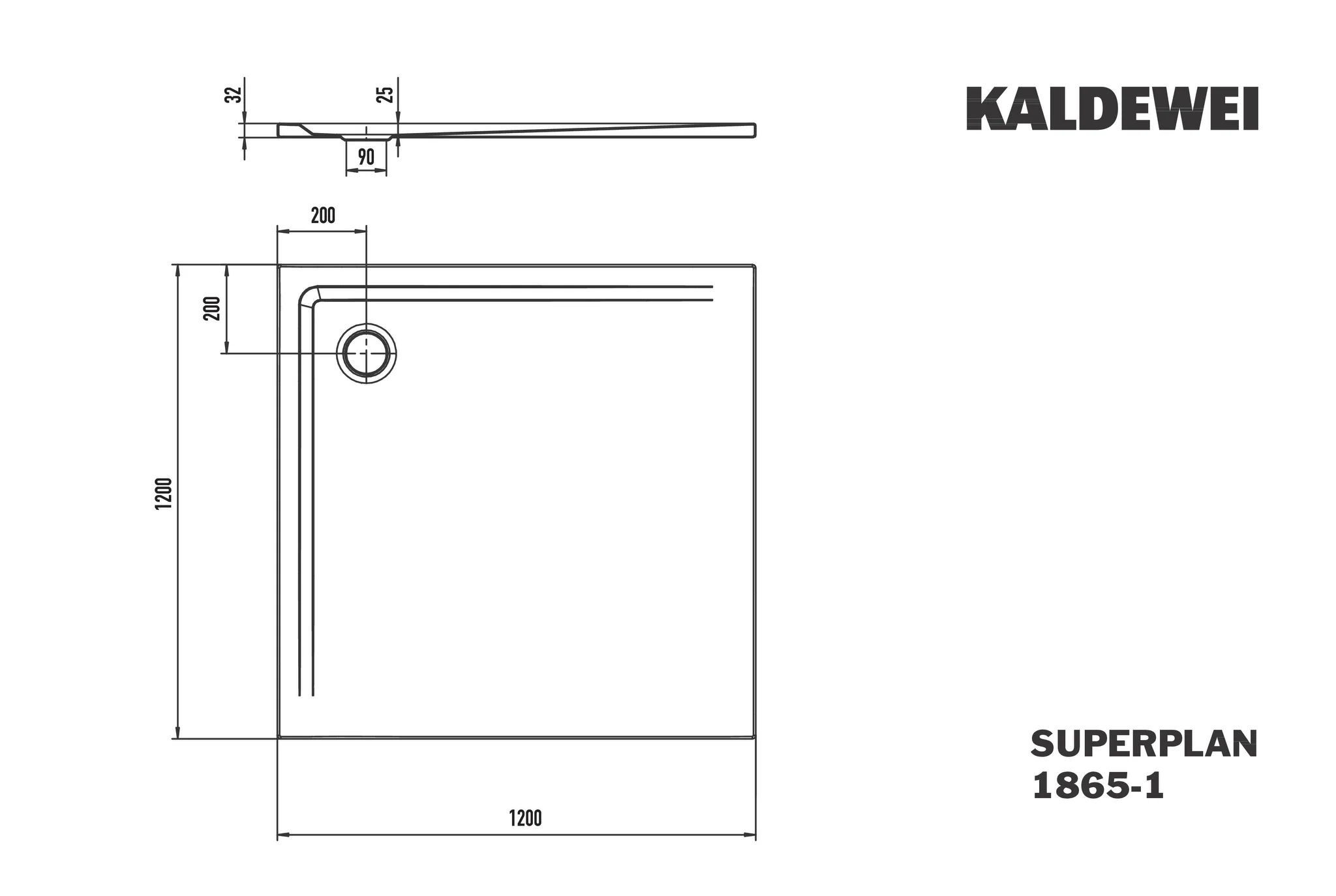 Kaldewei SUPERPLAN Duschfläche, quadratisch, 1200x1200 mm, 25 mm tief, cool grey 90, Invisible Grip, bodengleich, Eckablauf Kaldewei SUPERPLAN Duschfläche, quadratisch, 1200x1200 mm, 25 mm tief, cool grey 90, Invisible Grip, bodengleich, Eckablauf