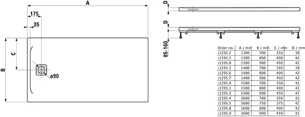 Laufen Duschwanne „PRO“ 1400 × 900 mm in Anthrazit