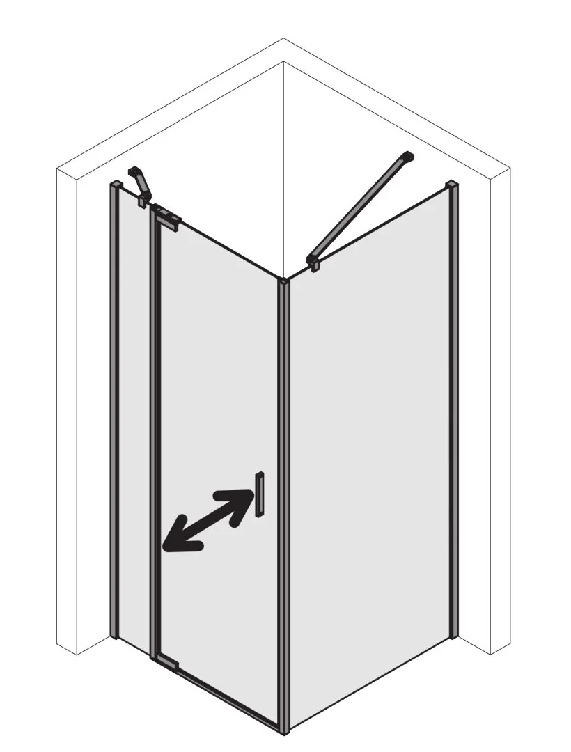 Kermi Duschdesign Pendeltür 1-flügelig mit Festfeld „Yanea“ Anschlag links Glas Klar, Profile Schwarz Soft (RAL 9005), Anschlag links WE: 1013 – 1043/1023 – 1038 mm H: 2000 mm