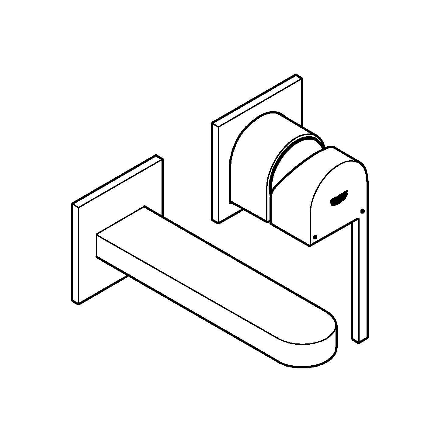 2-Loch-Waschtischbatterie Plus 29303_3, Wandmontage, Fertigmontageset für 23200, Ausladung 147 mm, chrom