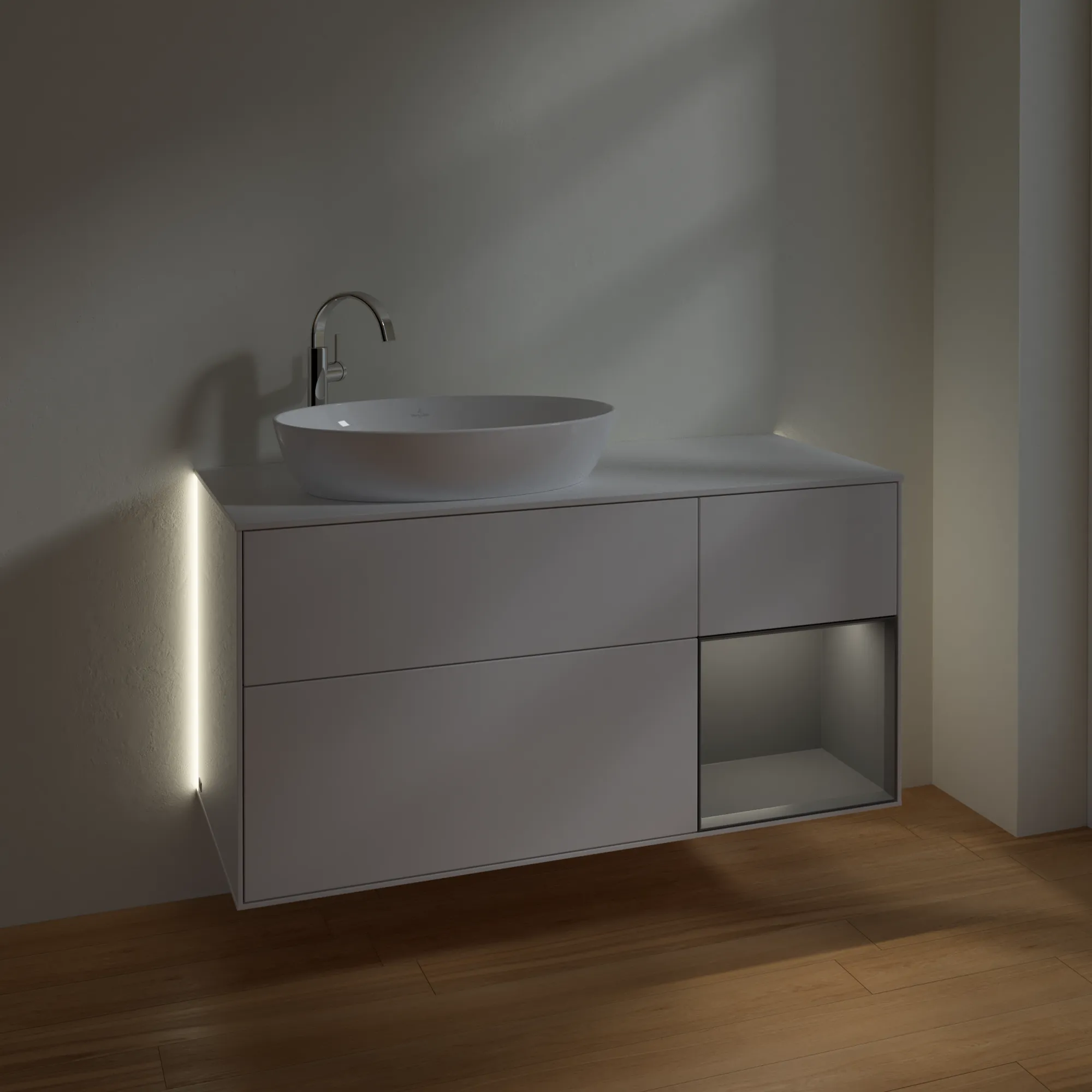 Villeroy & Boch Waschtischunterschrank „Finion“ für Schrankwaschtisch 1200 × 603 × 501 mm Glossy White Lacquer, für Becken links, mit Hahnlochbohrung Villeroy & Boch Waschtischunterschrank „Finion“ für Schrankwaschtisch 1200 × 603 × 501 mm Glossy White Lacquer, für Becken links, mit Hahnlochbohrung