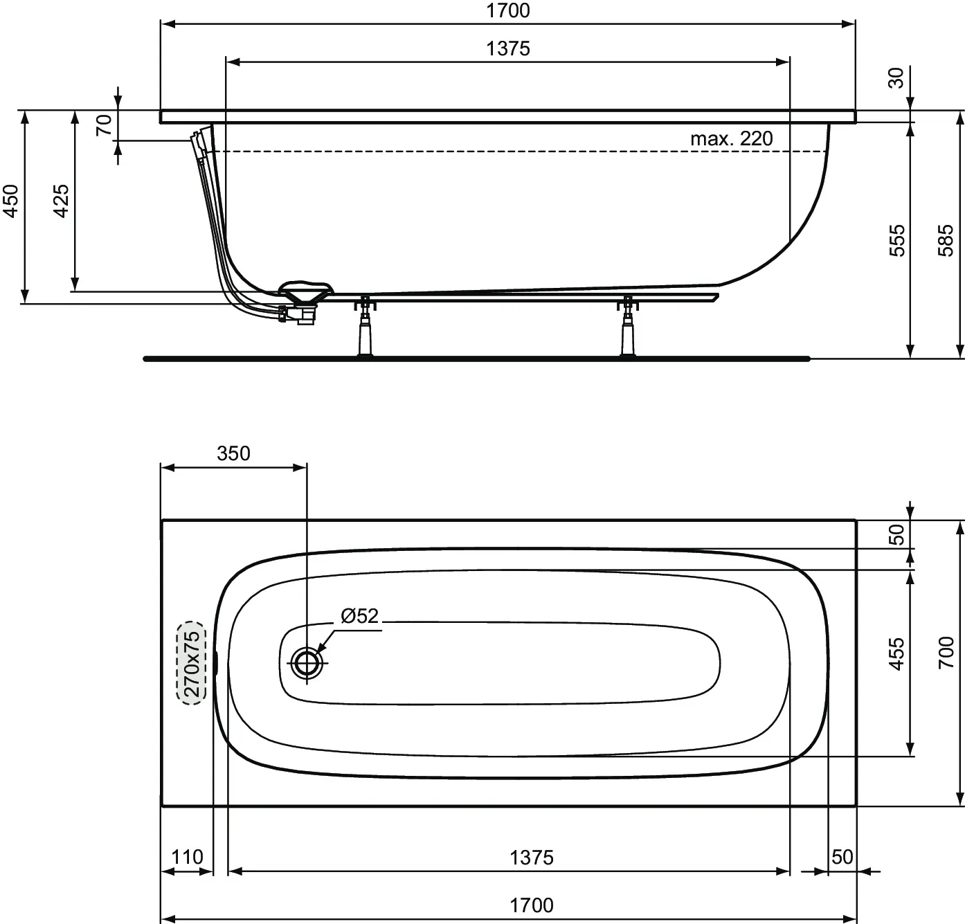 Ideal Standard Badewanne „i.life“ 70 × 170 cm Ideal Standard Badewanne „i.life“ 70 × 170 cm