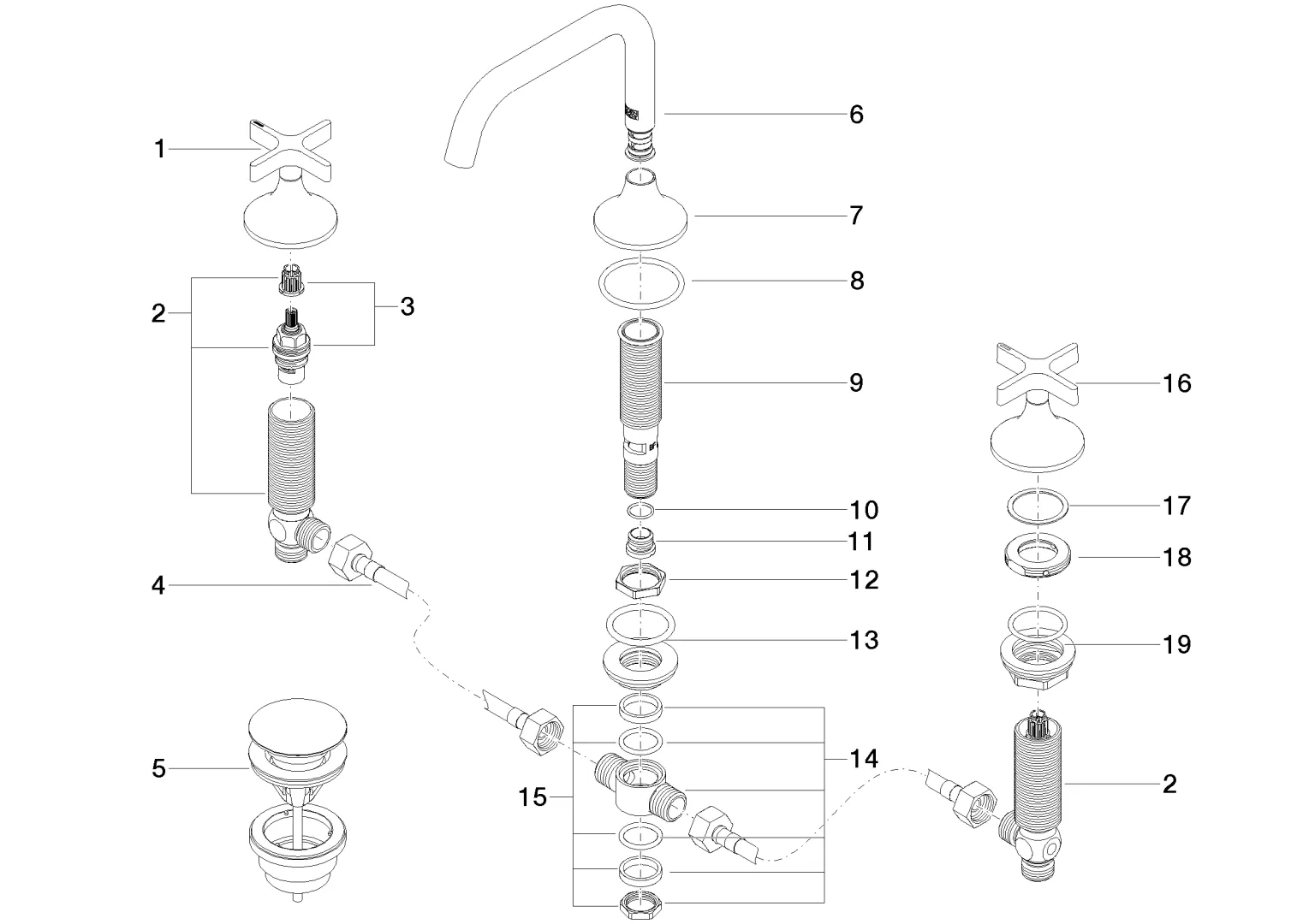 Dornbracht VAIA Waschtisch-Dreilochbatterie mit Ablaufgarnitur - Chrom Dornbracht VAIA Waschtisch-Dreilochbatterie mit Ablaufgarnitur - Chrom