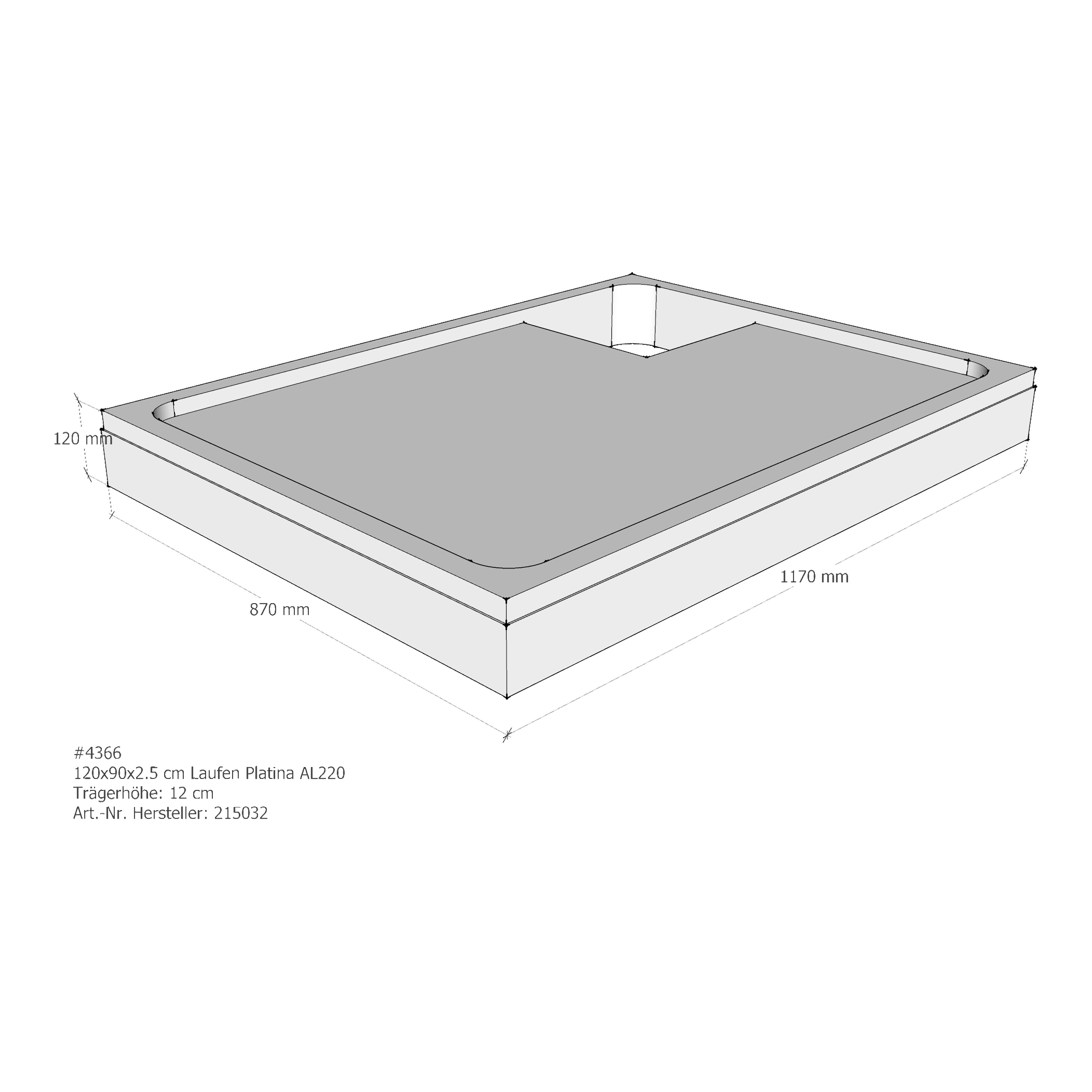 Duschwannenträger für Laufen Platina 120 × 90 × 2,5 cm