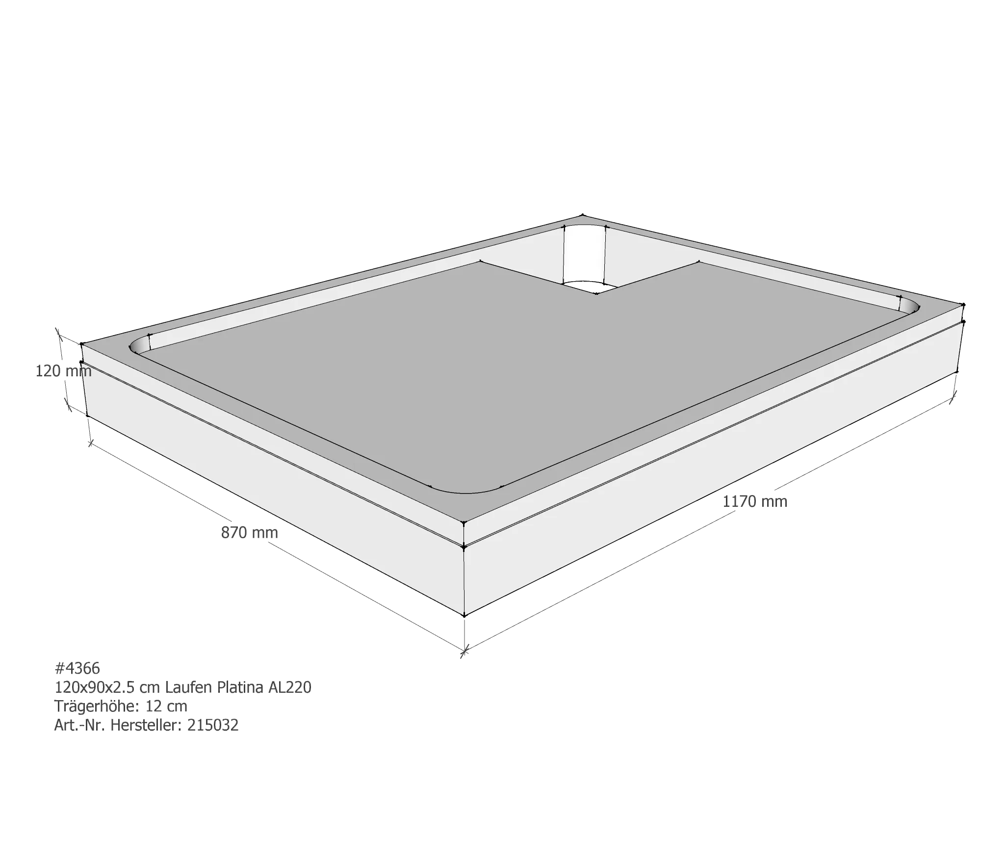 Duschwannenträger passend für Laufen Platina 120 × 90 × 2,5 cm