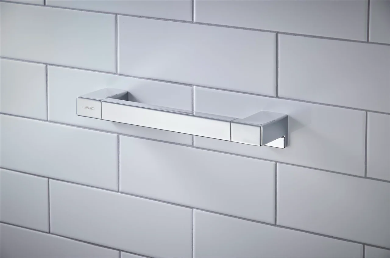 Hansgrohe AddStoris Q Haltestange in Chrom, Länge 348 mm, Wandmontage mit verdeckter Befestigung Hansgrohe AddStoris Q Haltestange in Chrom, Länge 348 mm, Wandmontage mit verdeckter Befestigung