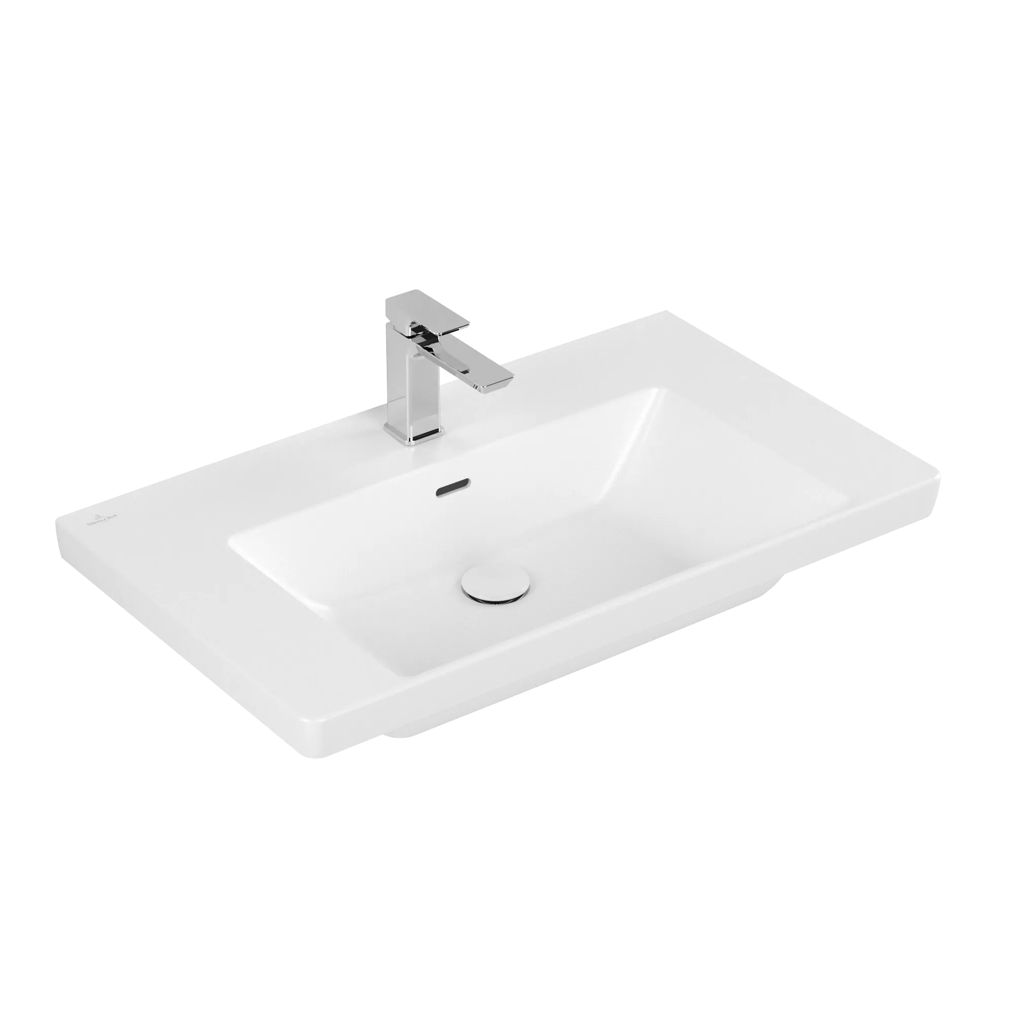 Villeroy & Boch Wandwaschtisch aus TitanCeram „Subway 3.0“ 800 × 470 × 165 mm, ohne Hahnlochbohrung, Hahnlochposition mittig in Stone White