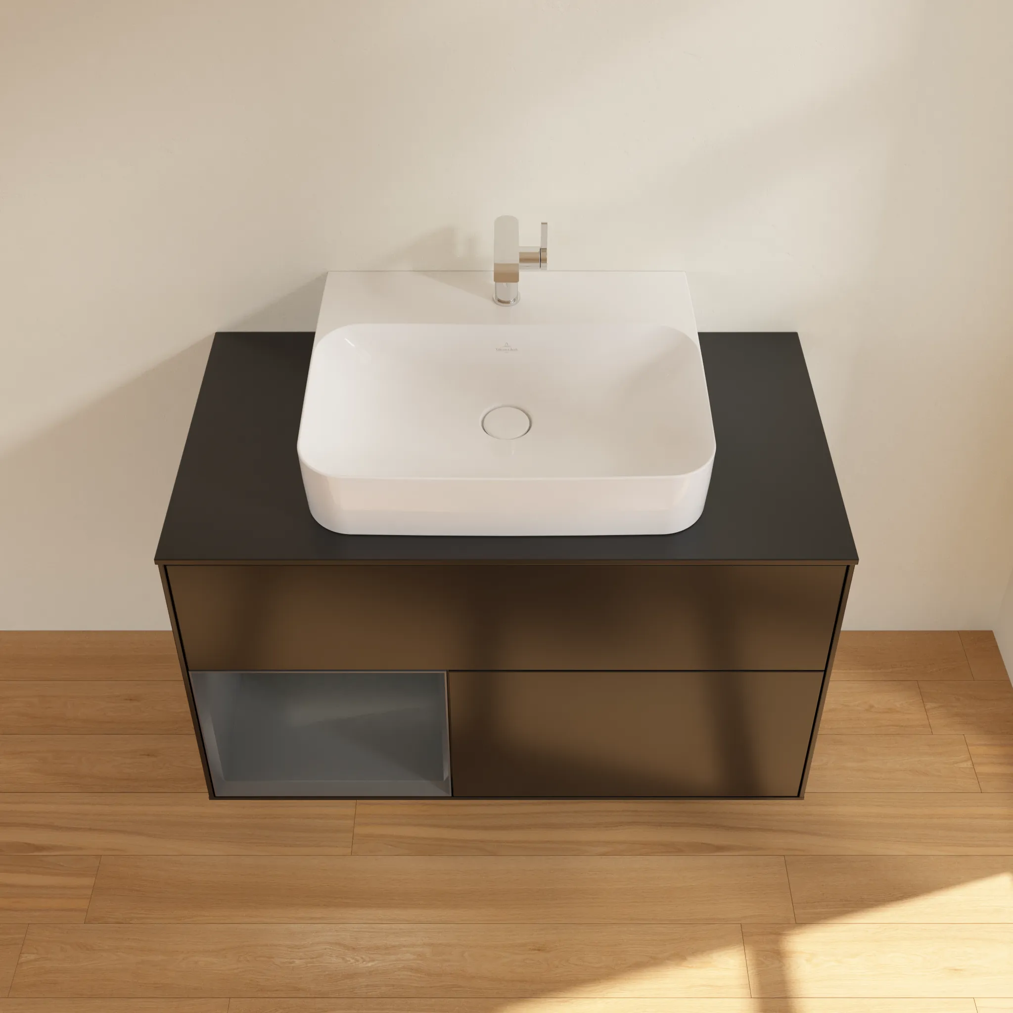 Villeroy & Boch Waschbeckenunterschrank Finion F11, 1000x603x501 mm, Black Matt Lacquer, mit Beleuchtung und Push-to-open Funktion