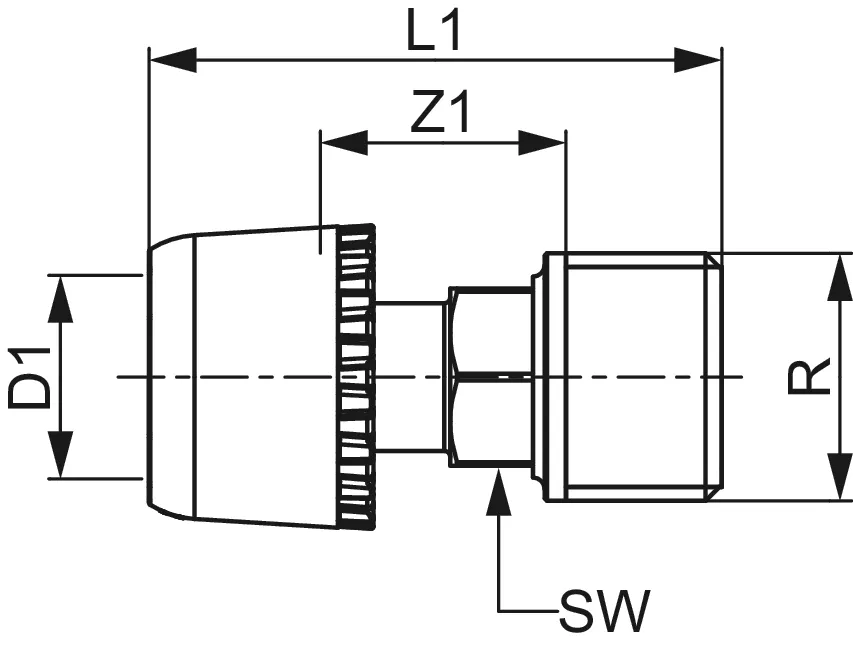 TECElogo-Ax Übergangsnippel Dimension 16 × R 1/2″, Siliziumbronze