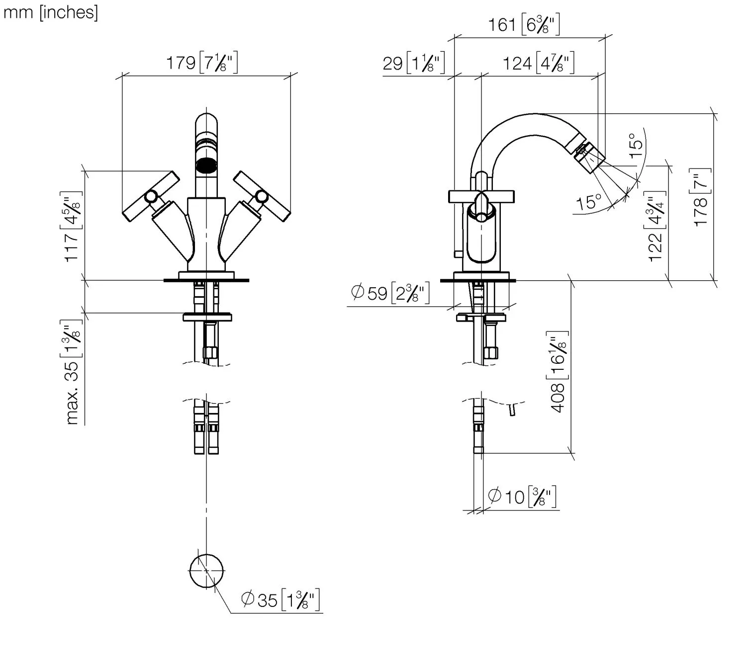 Bidet-Einlochbatterie mit Ablaufgarnitur TARA Chrom 24510892