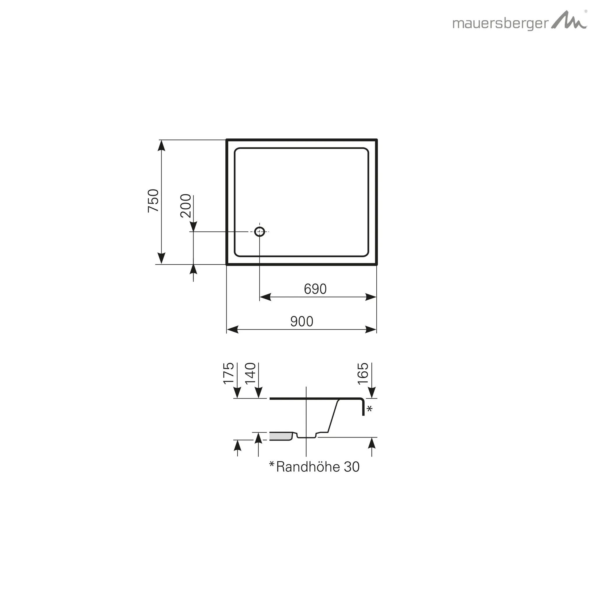 Mauersberger Acryl-Duschwanne localis 90⁄75 tief, weiß Mauersberger Acryl-Duschwanne localis 90⁄75 tief, weiß