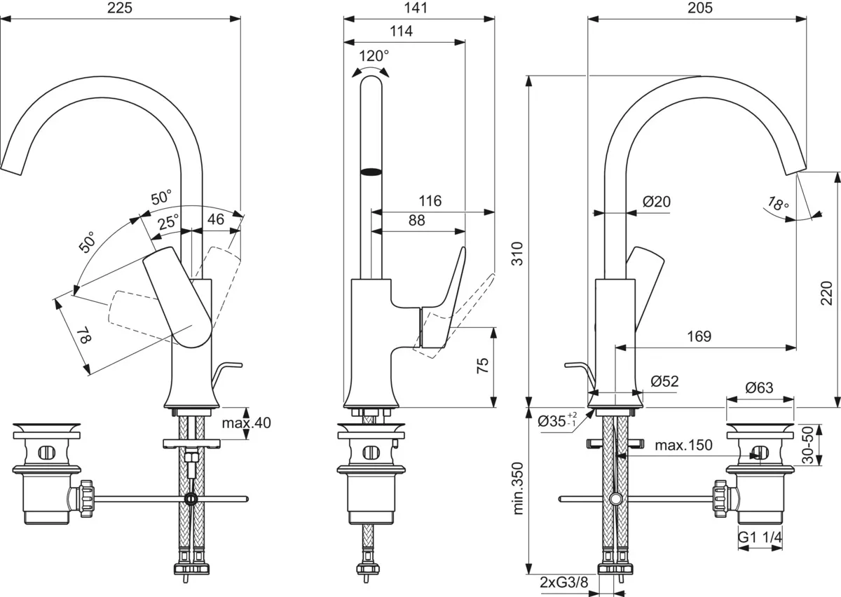 Einhand-Waschtischarmatur „LaDolceVita“ Ausladung 169 mm in Chrom