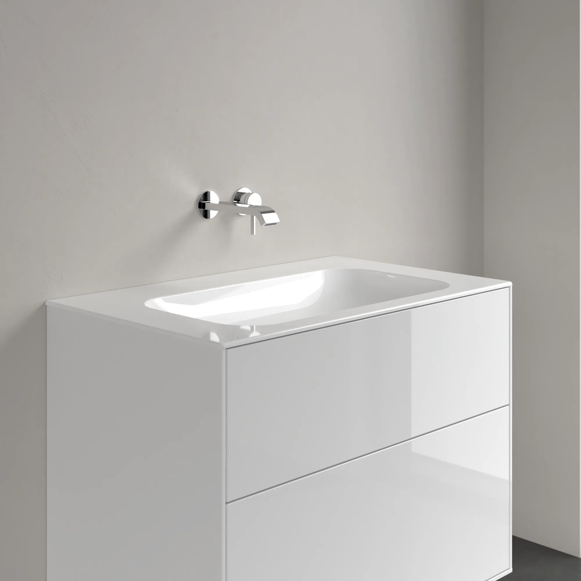 Villeroy & Boch Schrankwaschtisch aus TitanCeram „Finion“ 800 × 500 × 160 mm, ohne Hahnlochbohrung in Weiß Alpin, mit CeramicPlus