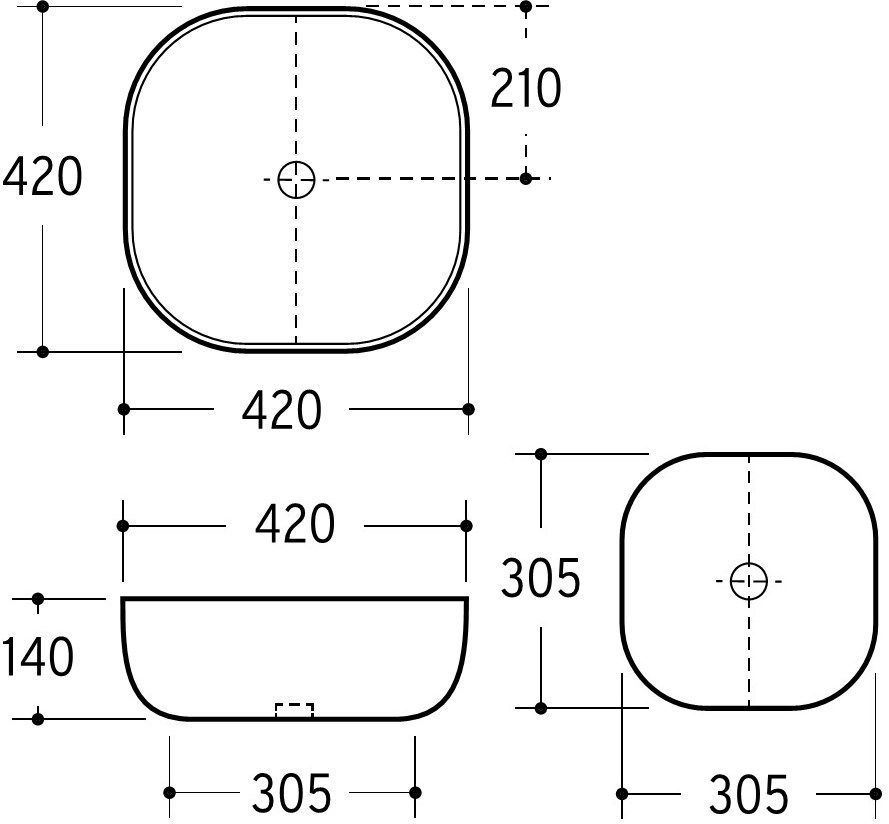 Aufsatzwaschtisch AqvaCeramica "SlimRim" - 420 × 420 mm - Höhe 140 mm - ohne Überlauf - weiß