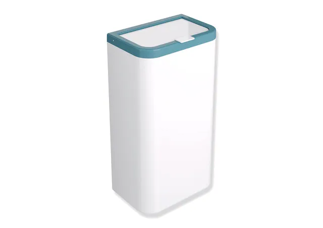 HEWI Papierabfallbehälter Serie 477 PG74, Korpus Signalweiß, Rahmen Aquablau