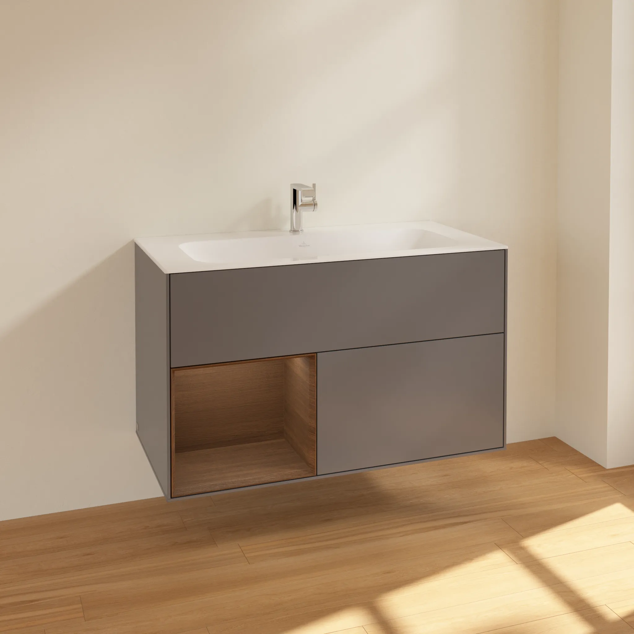 Villeroy & Boch Waschtischunterschrank „Finion“ für Schrankwaschtisch 996 × 591 × 498 mm Anthracite Matt Lacquer, für Becken mittig Villeroy & Boch Waschtischunterschrank „Finion“ für Schrankwaschtisch 996 × 591 × 498 mm Anthracite Matt Lacquer, für Becken mittig