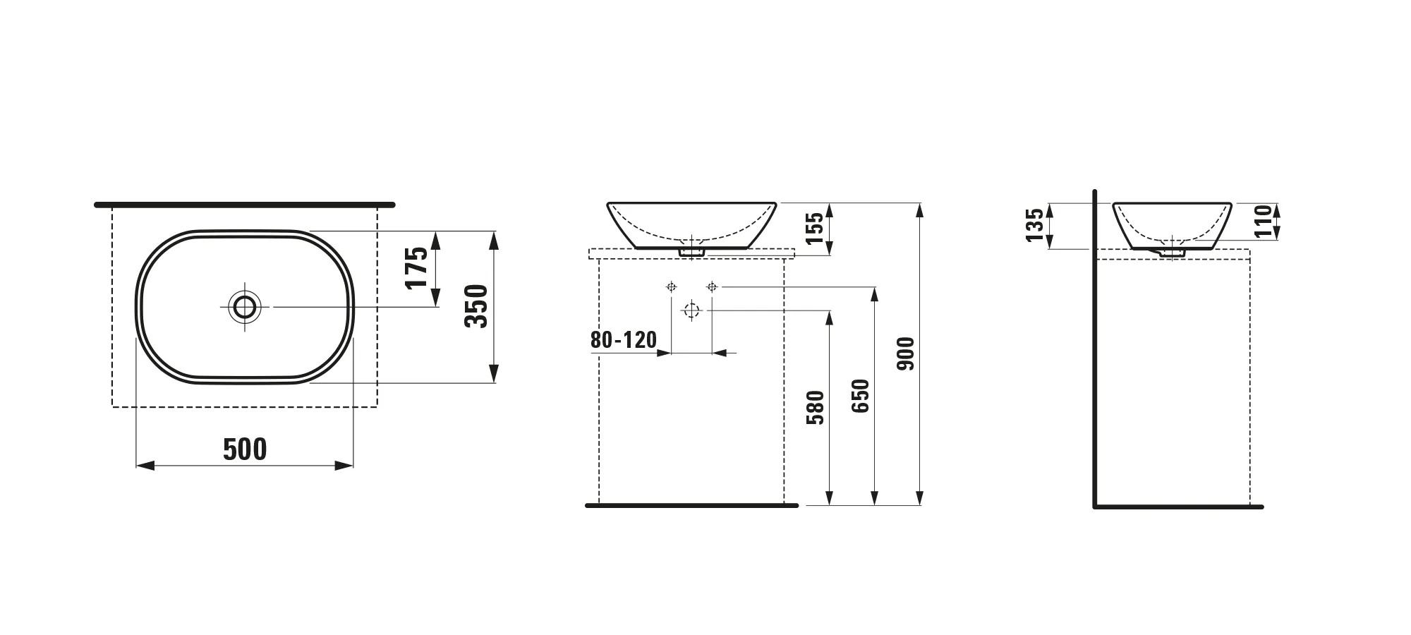 Waschtisch-Schale LUA 350x500x135 ohne Hahnloch mit Überlauf weiß Waschtisch-Schale LUA 350x500x135 ohne Hahnloch mit Überlauf weiß