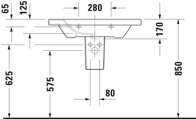 Wandwaschtisch „DuraStyle“, mit Überlauf, Hahnlochposition mittig