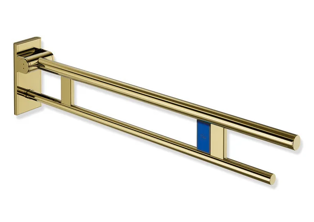 HEWI Stützklappgriff Duo System 900, Design A, Edelstahl PVD gold glänzend, Ausladung 900 mm, Funk-Spülauslösung, links HEWI Stützklappgriff Duo System 900, Design A, Edelstahl PVD gold glänzend, Ausladung 900 mm, Funk-Spülauslösung, links