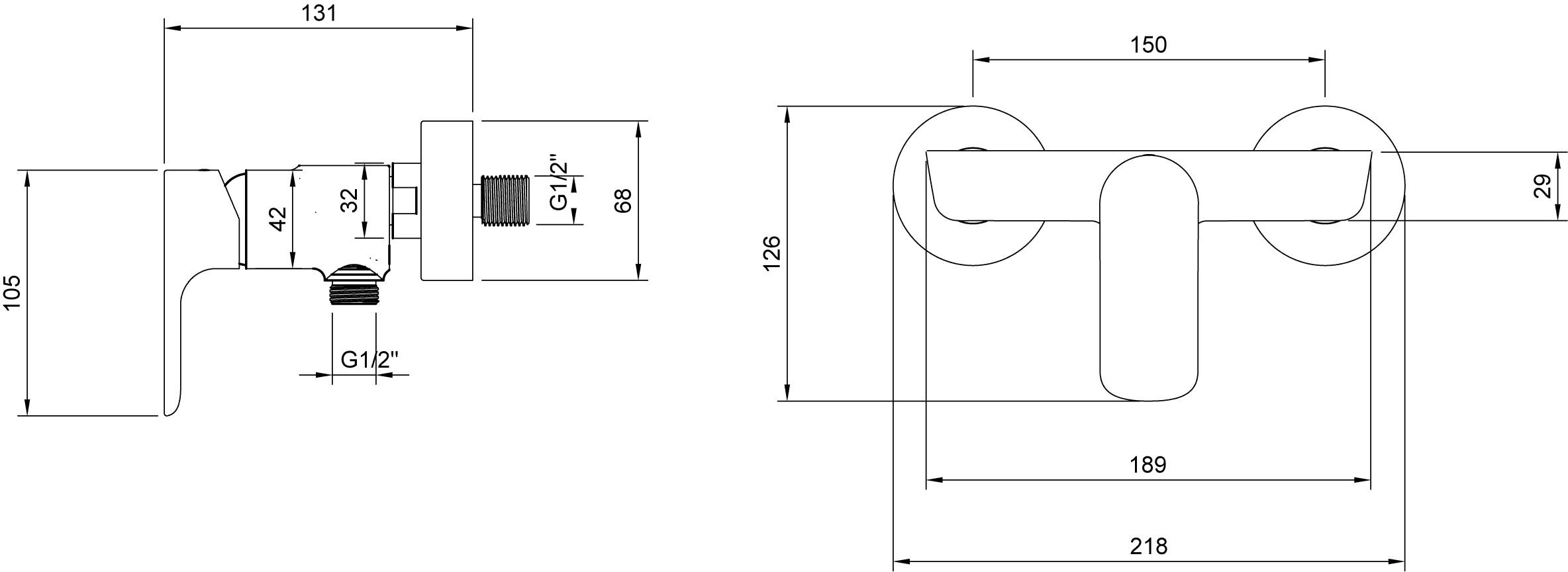 Villeroy & Boch Einhebel-Duscharmatur O.novo Chrom, 126 x 218 x 131 mm, Wandmontage