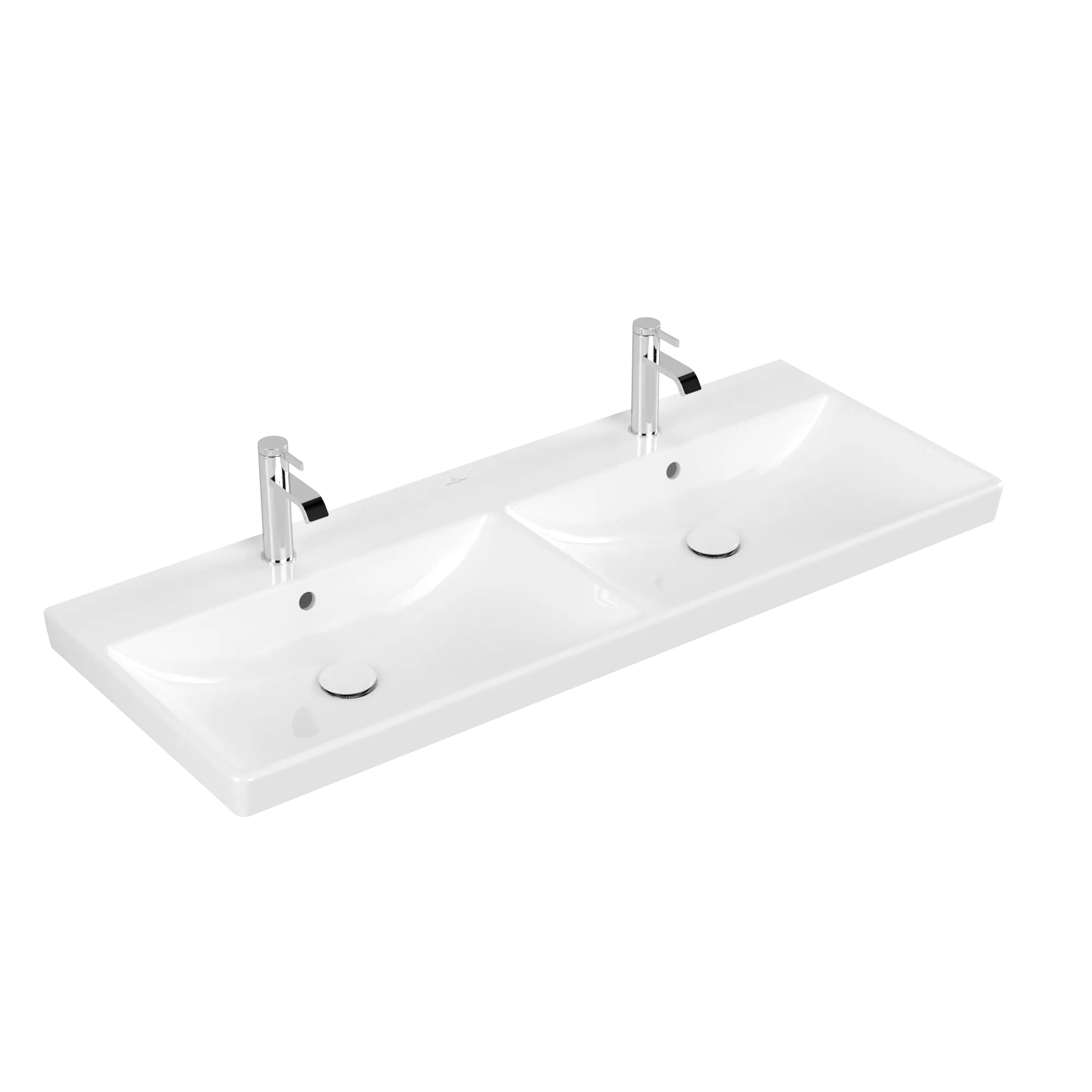 Villeroy & Boch Doppelwaschtisch „Avento“ 1200 × 470 × 160 mm, für Becken mittig, Hahnlochposition links und rechts, mit Hahnlochbohrung in Weiß Alpin Villeroy & Boch Doppelwaschtisch „Avento“ 1200 × 470 × 160 mm, für Becken mittig, Hahnlochposition links und rechts, mit Hahnlochbohrung in Weiß Alpin