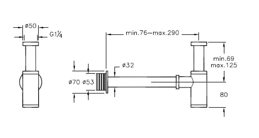 VitrA Design Siphon Abgangsrohr und Rosette G 1 ¼" Maximallänge 29 cm Chrom VitrA Design Siphon Abgangsrohr und Rosette G 1 ¼" Maximallänge 29 cm Chrom