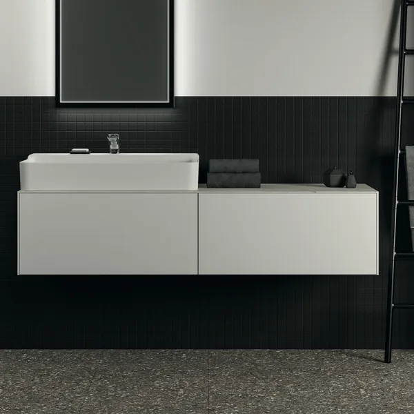 Waschtischplatte Conca, aus Keramik, 1587x505x6mm, Marmor Noir Desir