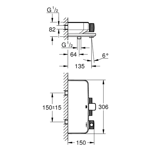 Grohe Grohtherm SmartControl Thermostat-Wannenbatterie, Wandmontage, ½ chrom Grohe Grohtherm SmartControl Thermostat-Wannenbatterie, Wandmontage, ½ chrom