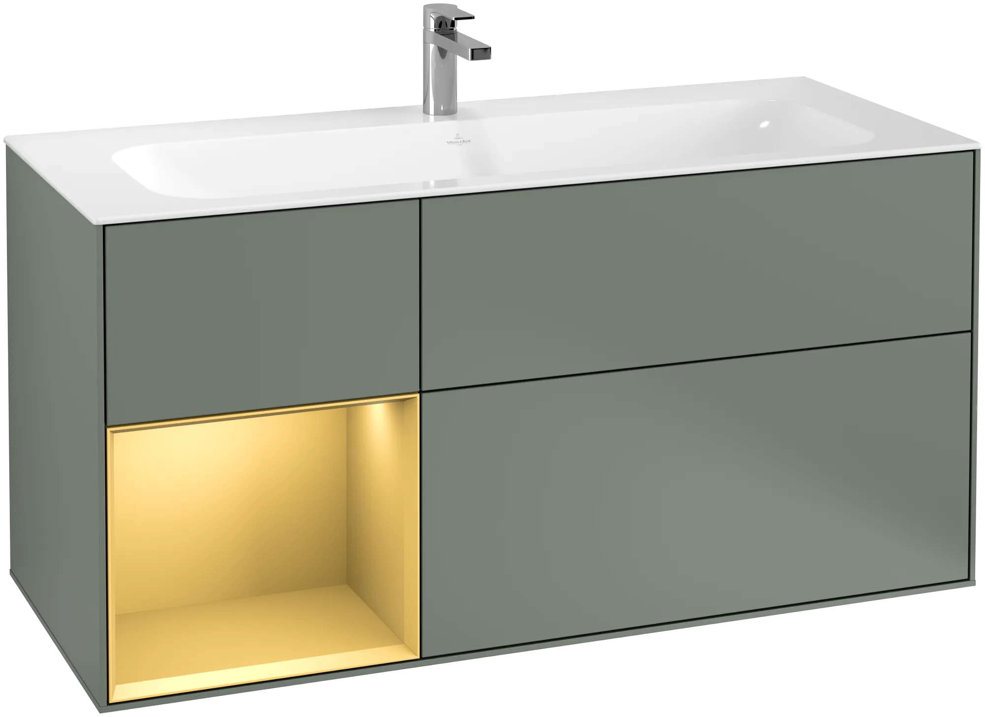 Villeroy & Boch Finion Waschbeckenunterschrank F06 1196x591x498mm Olive Matt Lacquer / Gold Matt Lacquer
