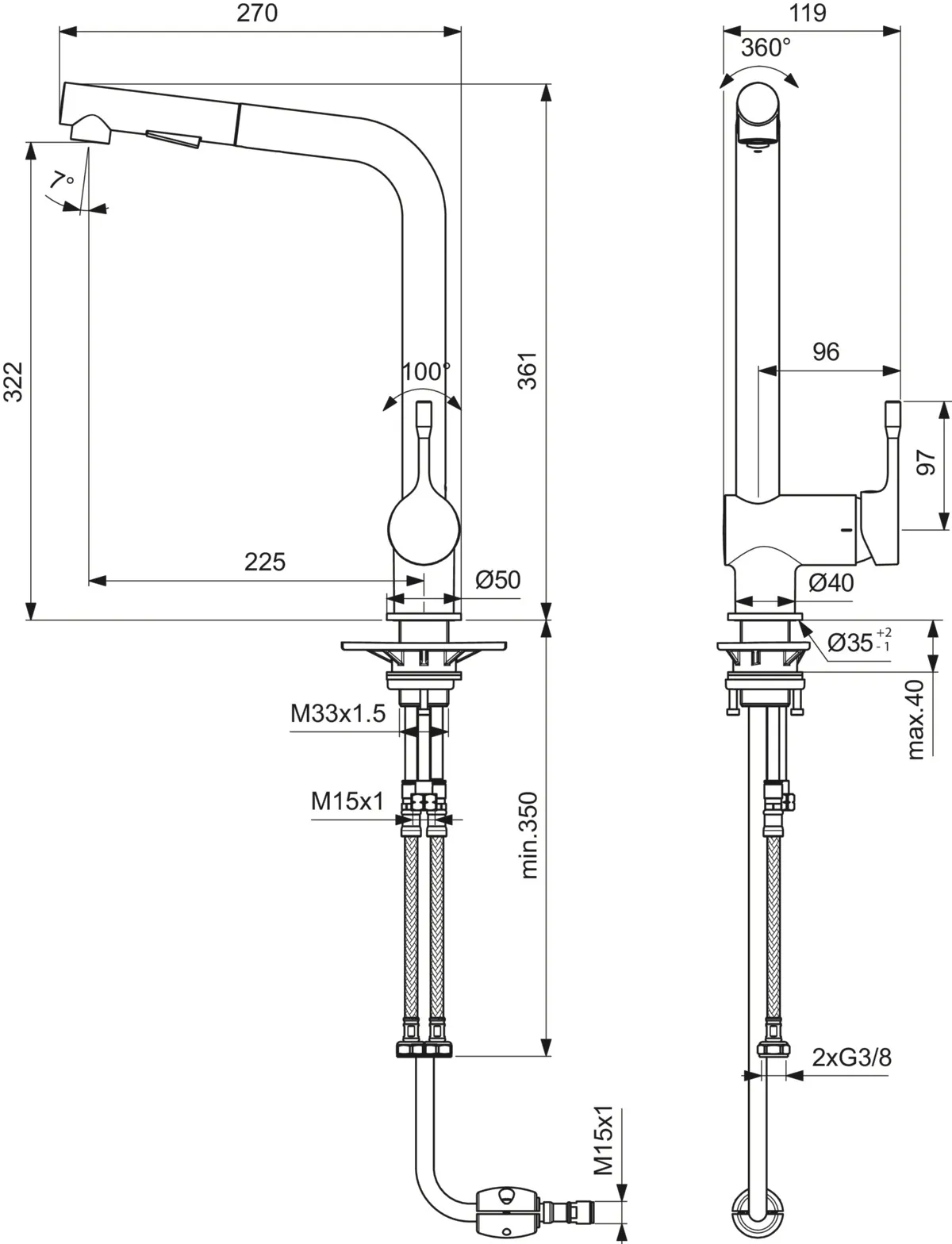 Ideal Standard Einhand-Küchenarmatur „Ceralook“ Ausladung 225 mm