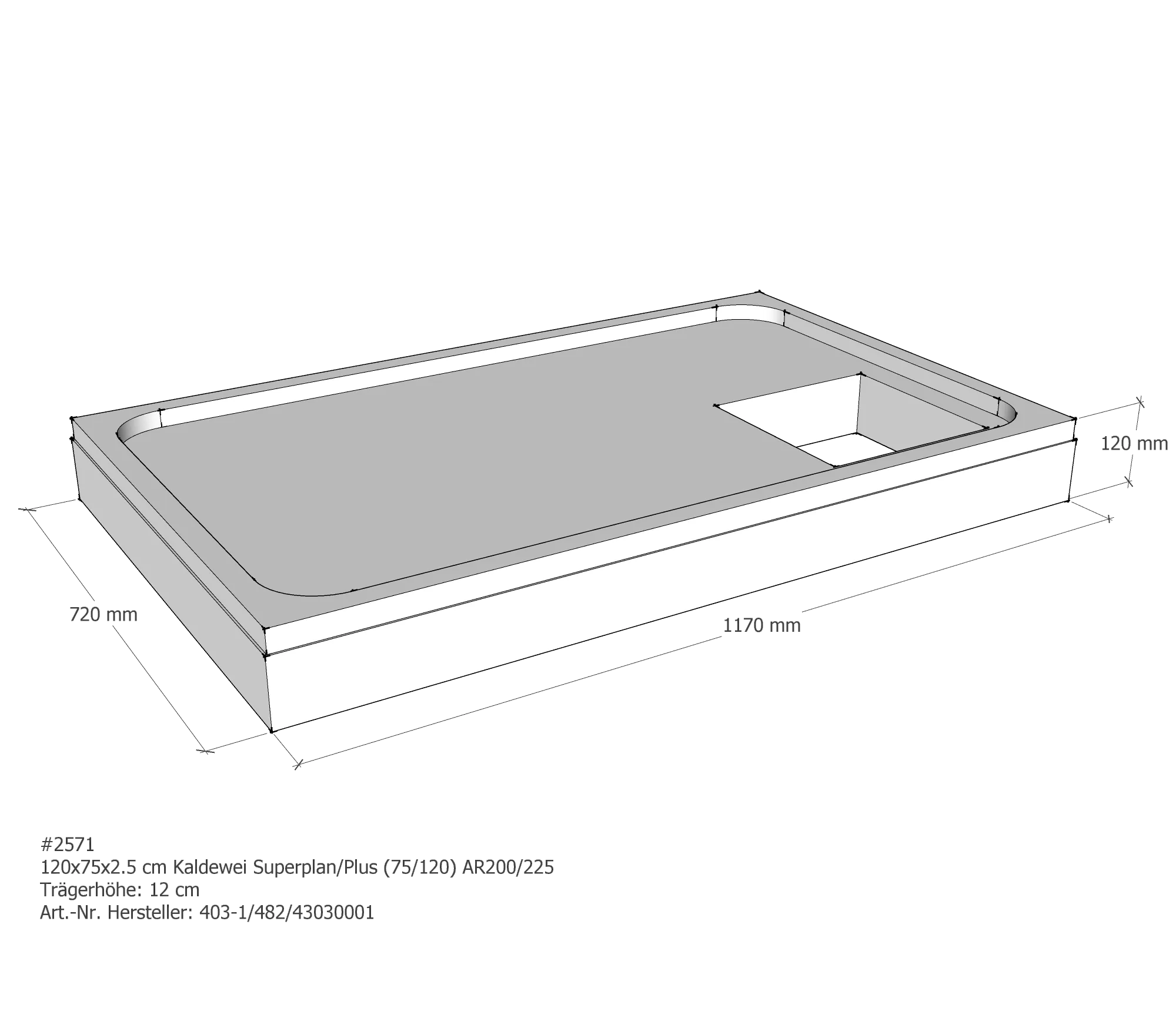 Duschwannenträger für Kaldewei Superplan (Plus) 75 × 120 × 2,5 cm Duschwannenträger für Kaldewei Superplan (Plus) 75 × 120 × 2,5 cm