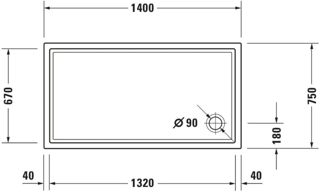 Duravit rechteck Duschwanne „Starck Slimline“ 140 × 75 cm 