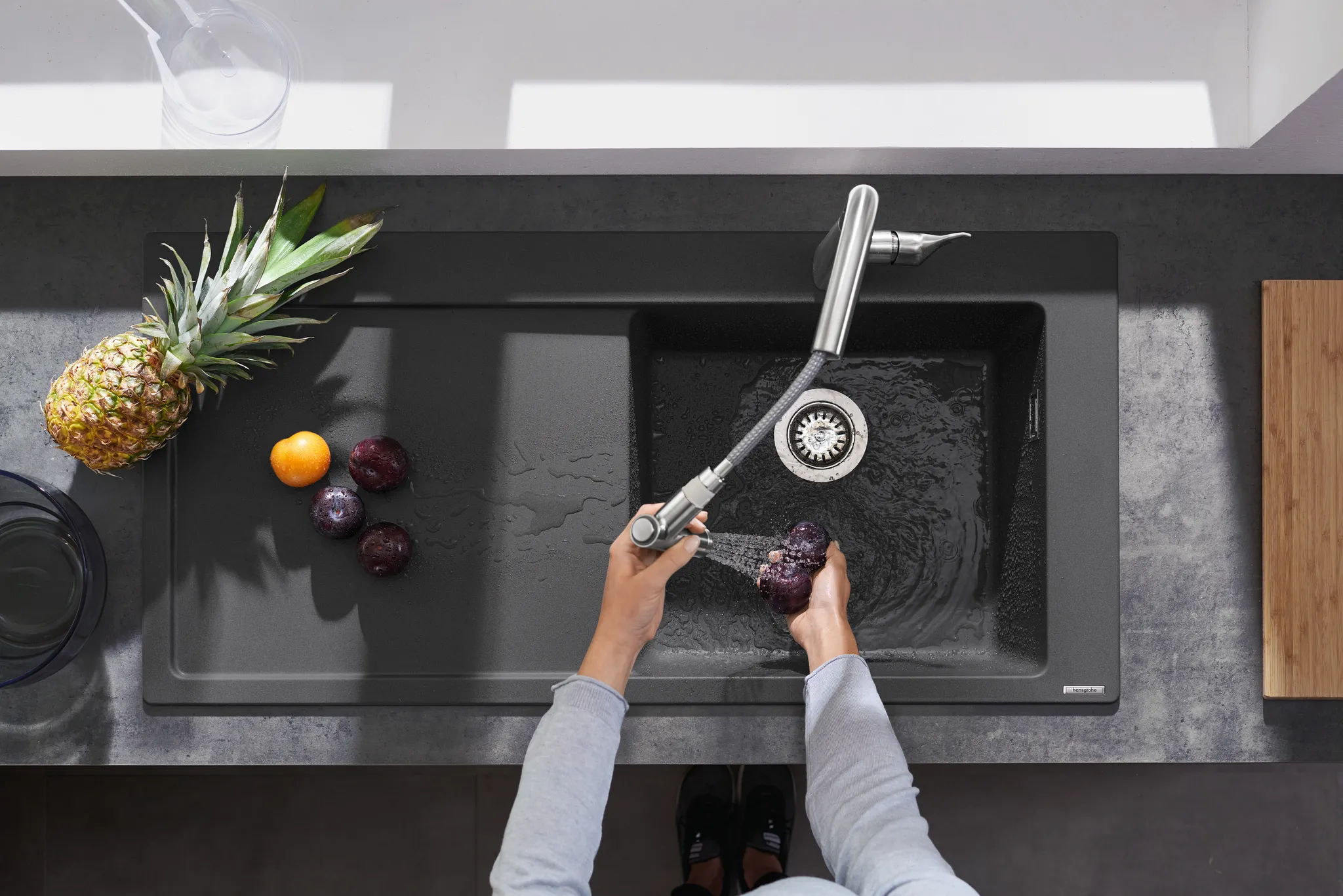 Hansgrohe Einbauspüle S51, Serie S514-F450, Steingrau, 1030 x 490 mm, 1 Hauptbecken mit Abtropffläche, Beckentiefe 190 mm