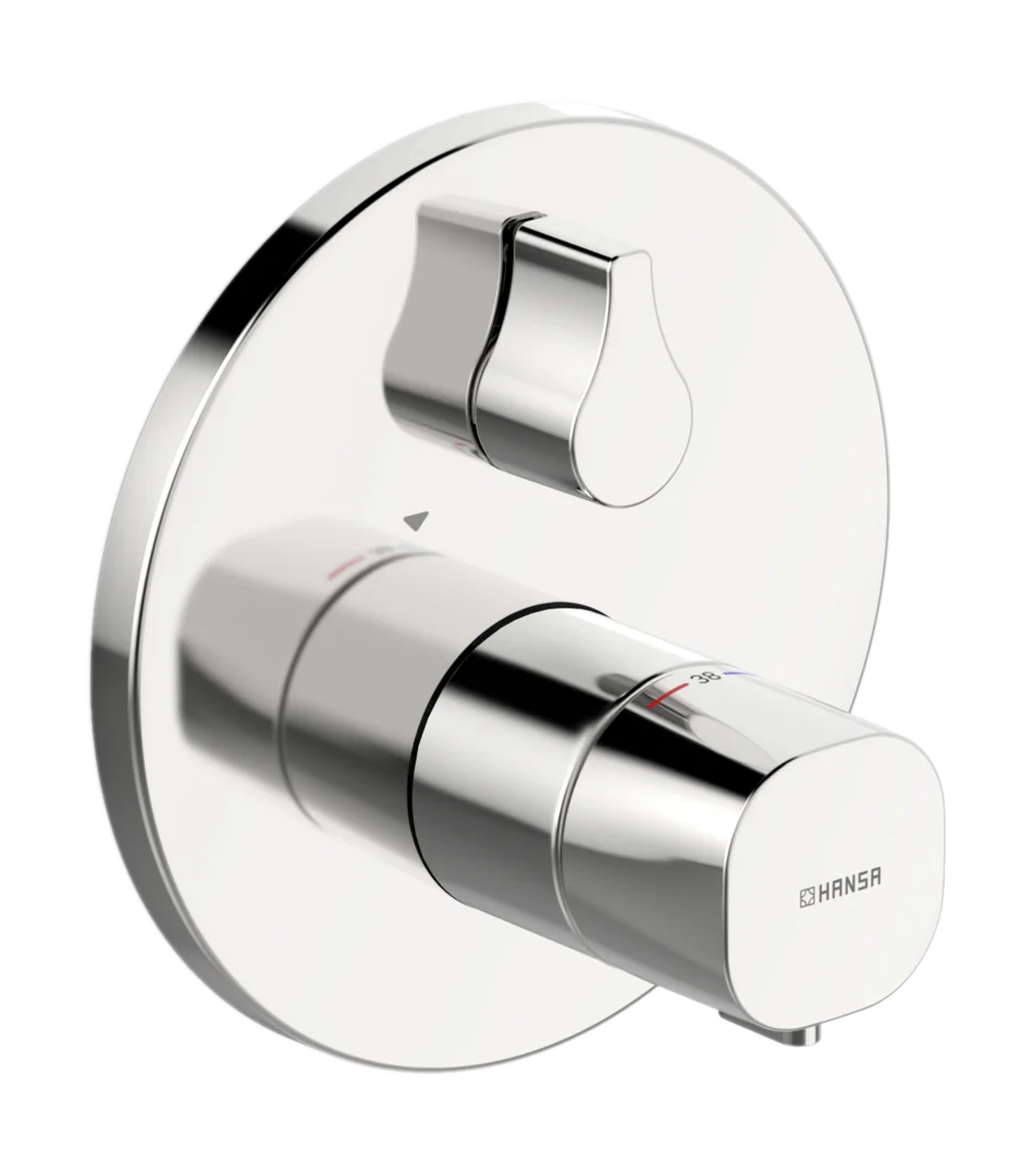 HansaLIVING Duscharmatur Thermostat Fertigmontageset für Brausebatterie 8113 Rosette rund Chrom