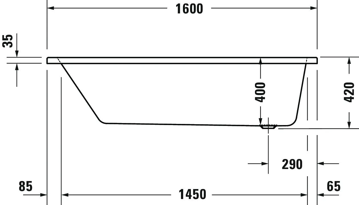 Duravit Whirlwanne „No.1“ rechteck 160 × 70 cm, Fußablauf