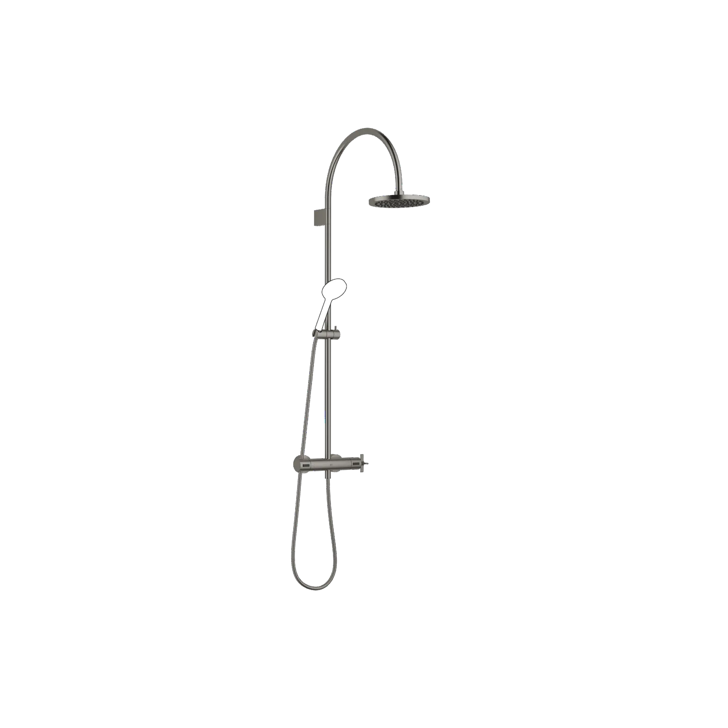 Dornbracht VAIA Showerpipe mit Brause-Thermostat ohne Handbrause FlowReduce Dark Platinum gebürstet